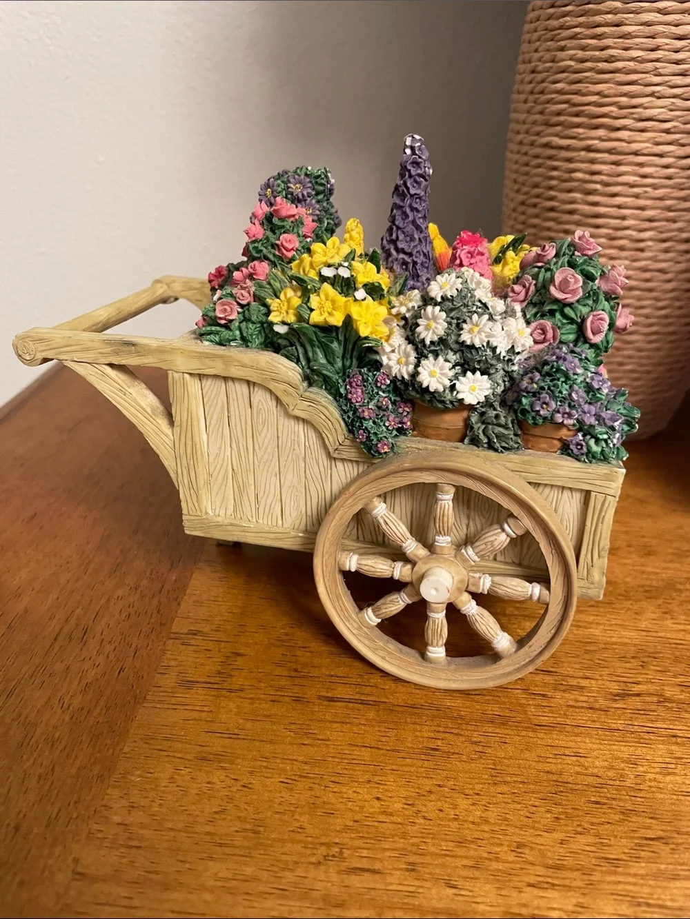 Vintage 1996 San Francisco Music Box Company Resin Flower Cart or Wagon Figure